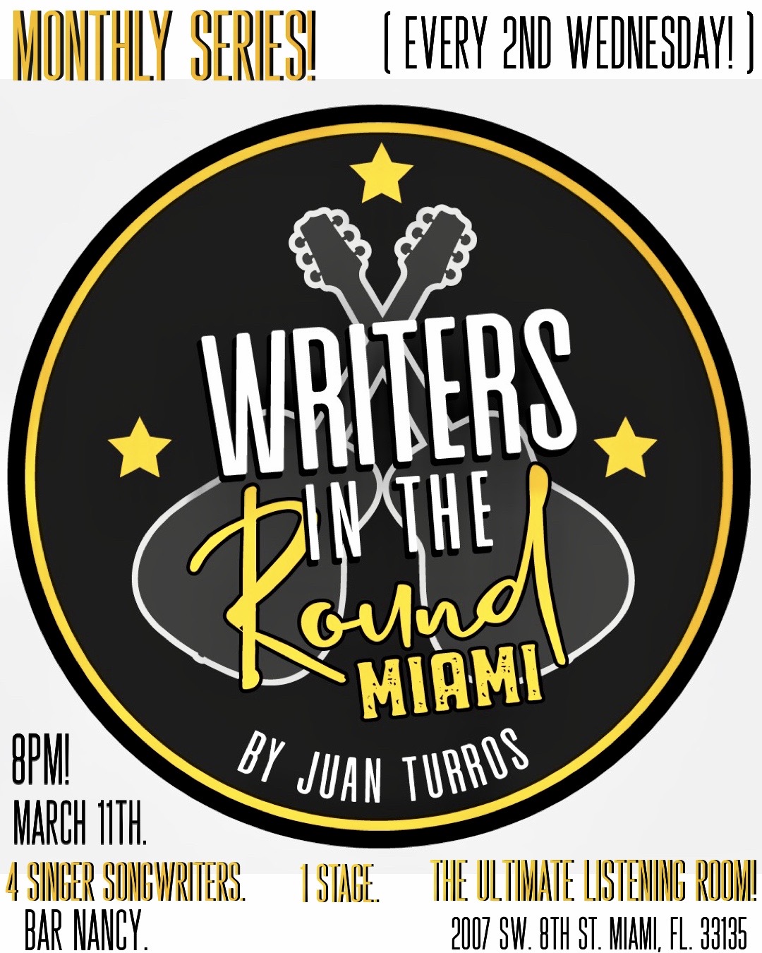 Writers in the Round! Hosted by Juan Turros! at Bar Nancy